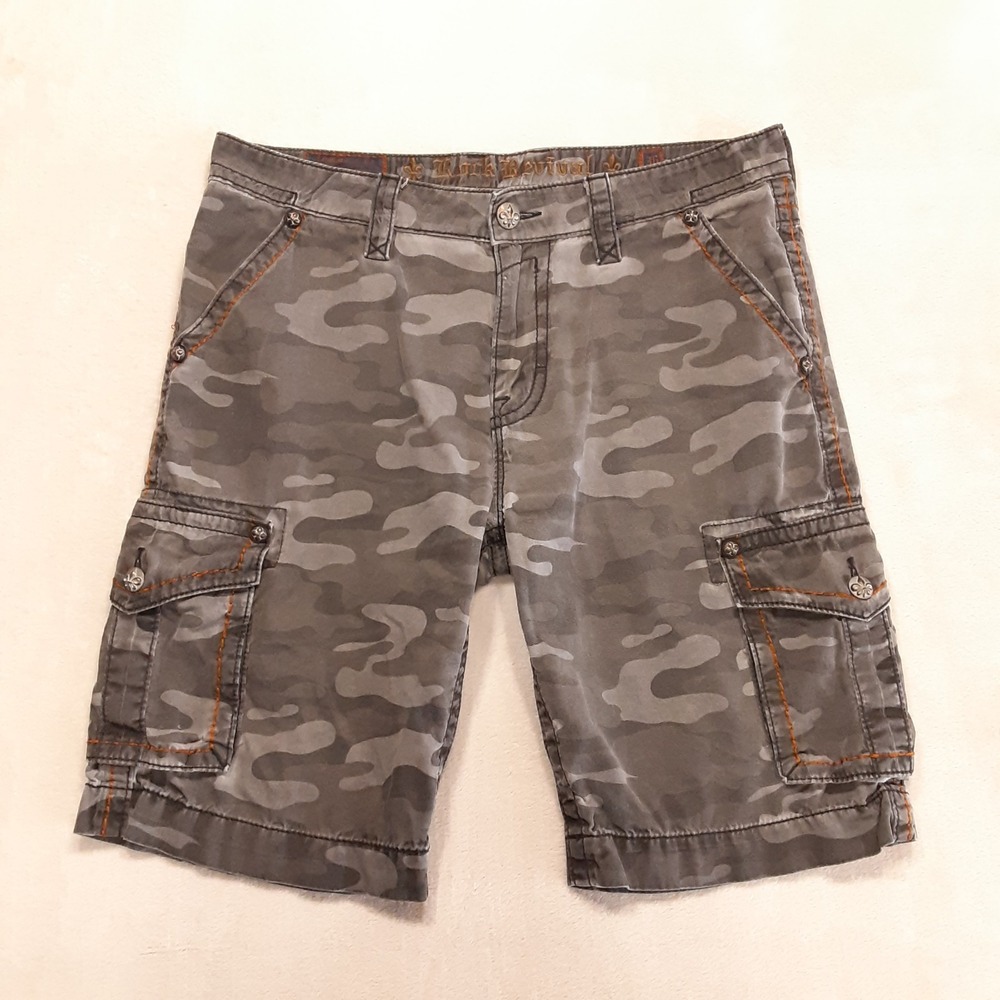 Rock Revival Mens Charcoal Grey Camo Cargo Shorts 36 Inseam 11" Inseam